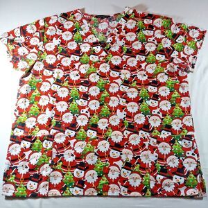 Cassandra O Women’s Christmas Scrub Top Size 2X Santa, Snowman, Tree